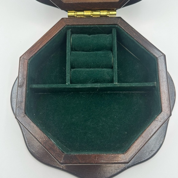 Wooden Octagonal Ring Earring  Holder Jewelry Box with Glass Top Styled by Mele - Picture 6 of 9